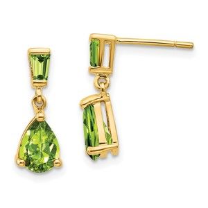 14k Yellow Gold Gold Peridot August Birthstone Dangle Drop Post Earrings